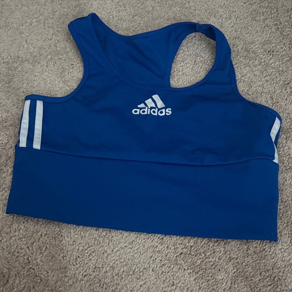 adidas Royal Blue Racerback Sports Crop with White Stripes
